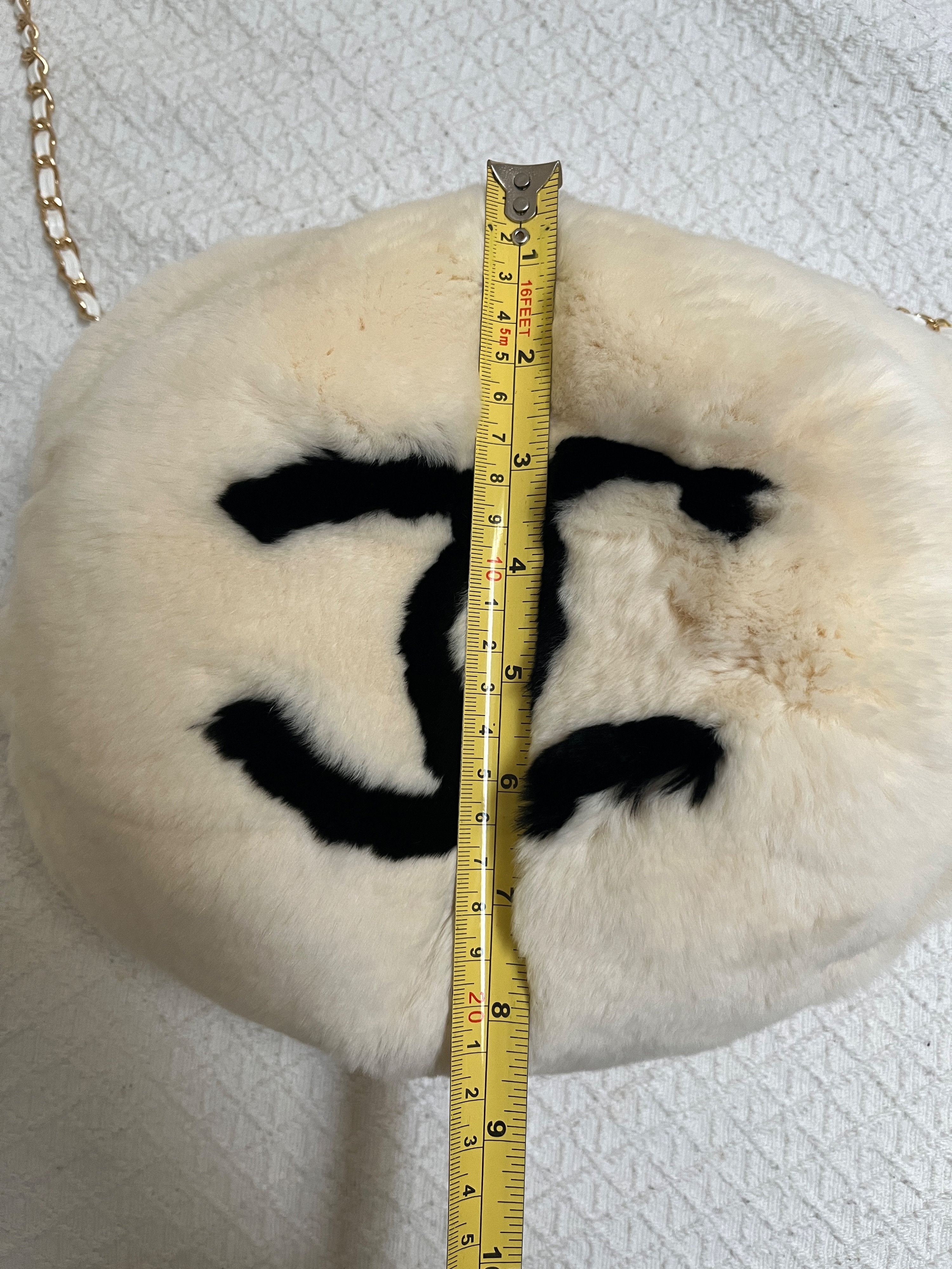 Chanel Vintage White Rabbit Fur Handmuff on Chain Size M