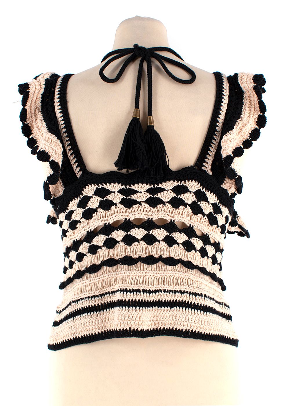 Zimmermann  Anneke Crochet Ruffled Top Size S black / Cream cotton