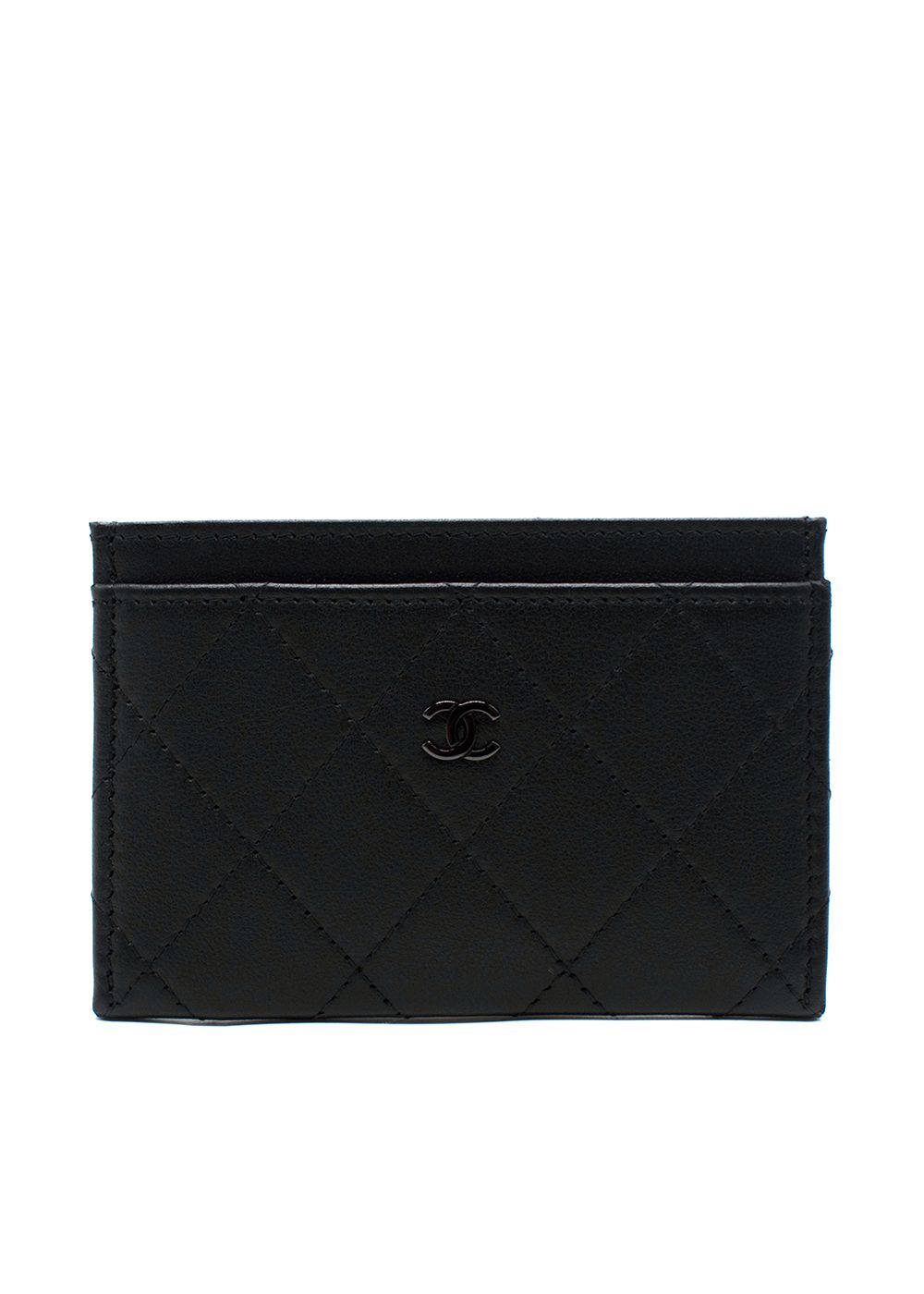 Chanel All Black Quilted Card Holder calfskin leather