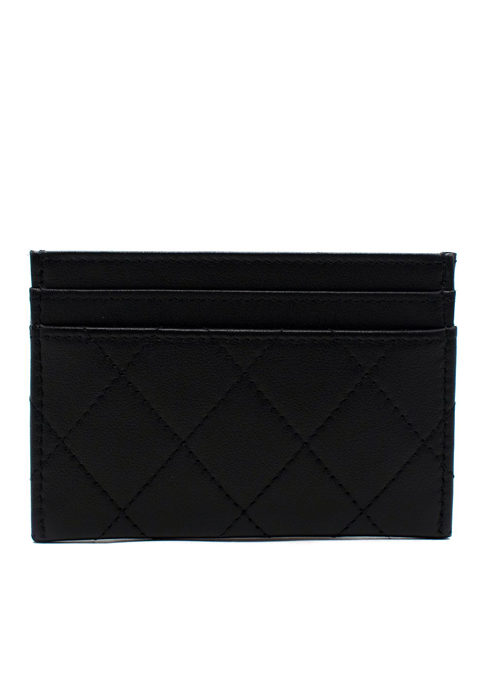 Chanel All Black Quilted Card Holder calfskin leather