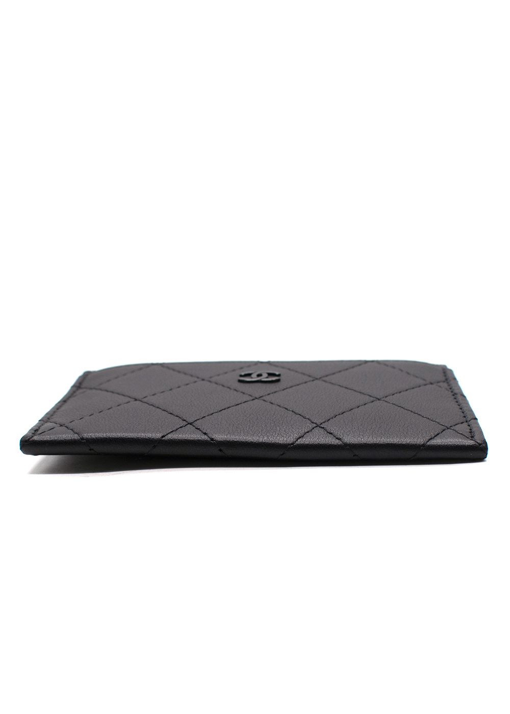 Chanel All Black Quilted Card Holder calfskin leather