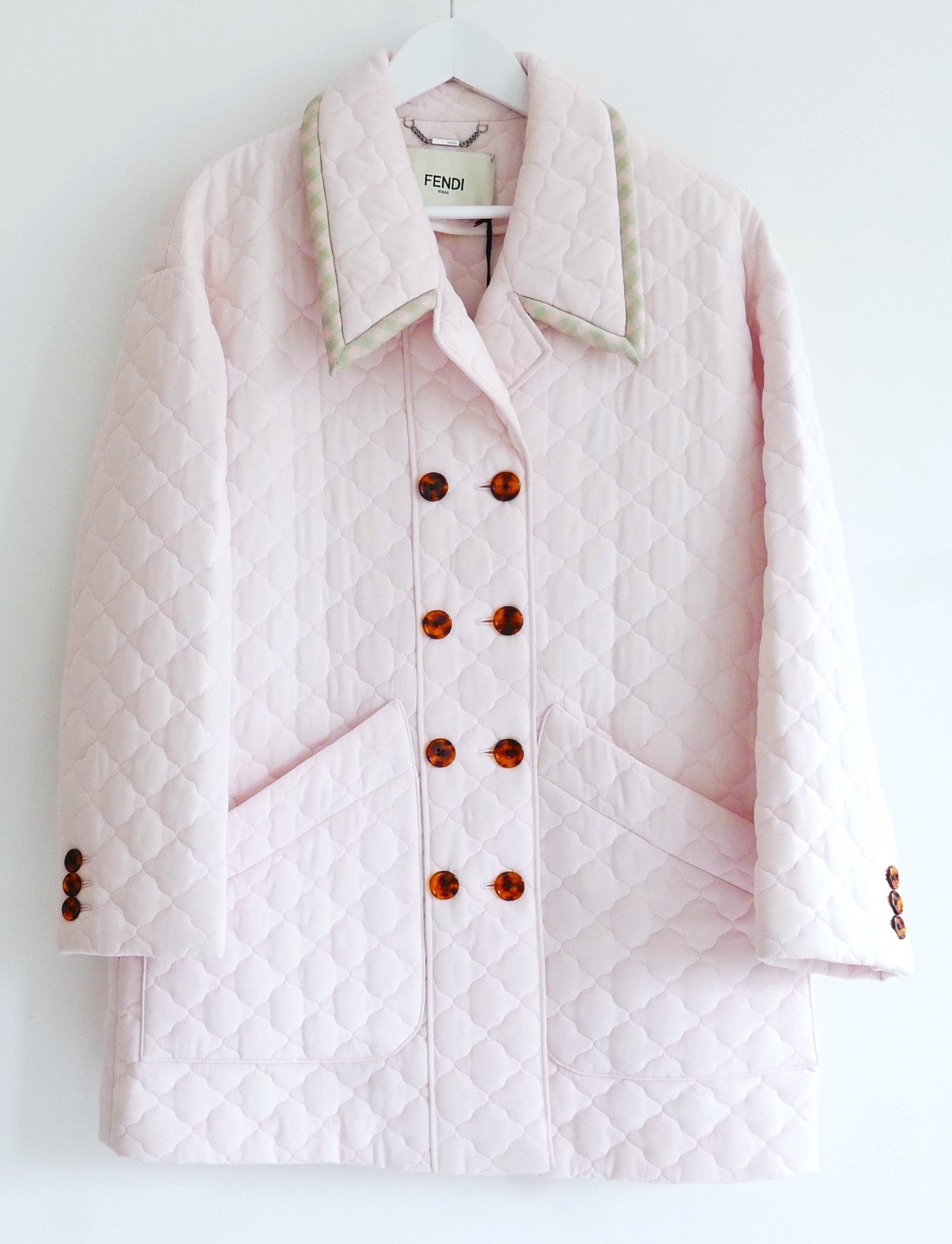 Fendi Giacca Runway Pale Pink Quilted Silk Jacket Size S