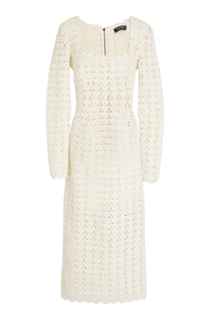 Dolce  Gabbana Ivory Crochet Wool Midi Dress Size M virgin wool/cashmere