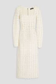 Dolce  Gabbana Ivory Crochet Wool Midi Dress Size M virgin wool/cashmere