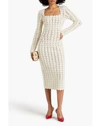 Dolce  Gabbana Ivory Crochet Wool Midi Dress Size M virgin wool/cashmere