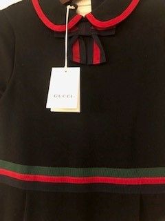 Boys Gucci Kids Navy  Peter Pan Collar Mini Dress Size 10 Years + Navy blue with red and green detail cotton