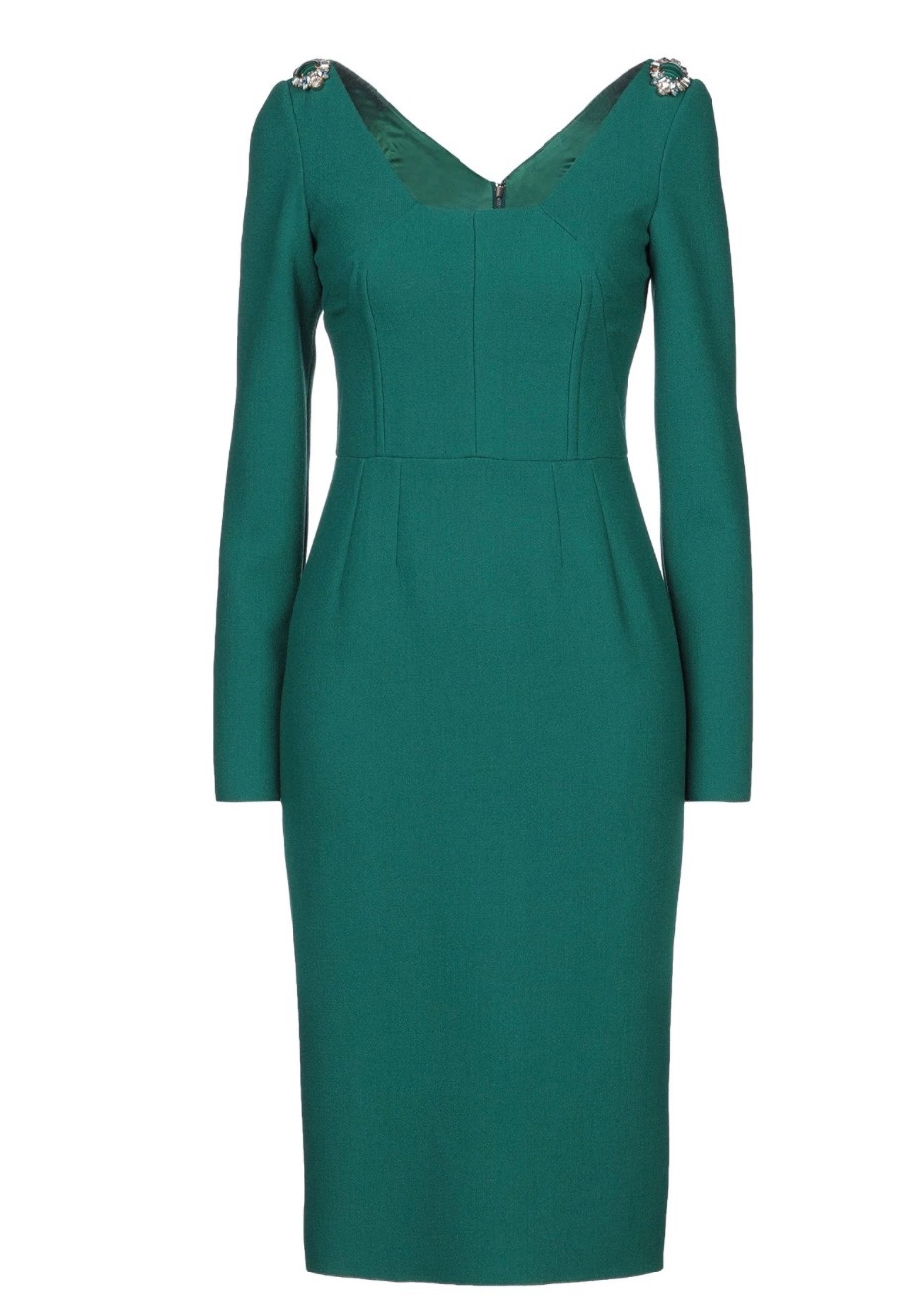 Dolce  Gabbana Green Jewel Embellished Midi Dress Size XXS virgin wool/polyamide/elastane