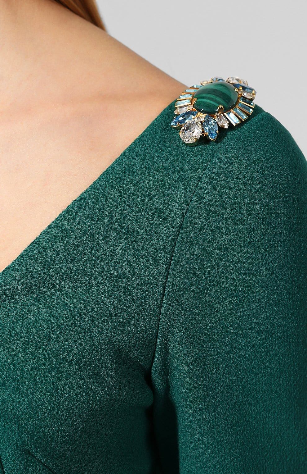 Dolce  Gabbana Green Jewel Embellished Midi Dress Size XXS virgin wool/polyamide/elastane