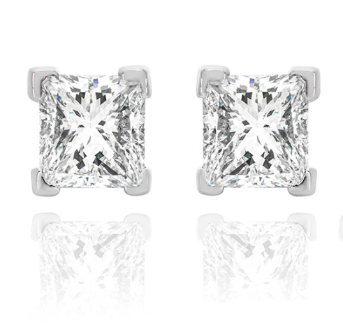 18ct White Gold Princess Cut Diamond Solitaire Earrings