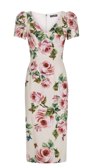 Dolce  Gabbana Rose And Butterfly Print Silk Dress Size S pink viscose