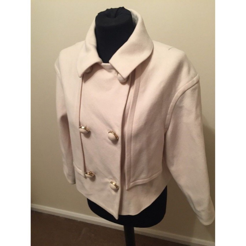 Preowned Temperley Ivory Cashmere Blend Cropped Jacket Size M Cream