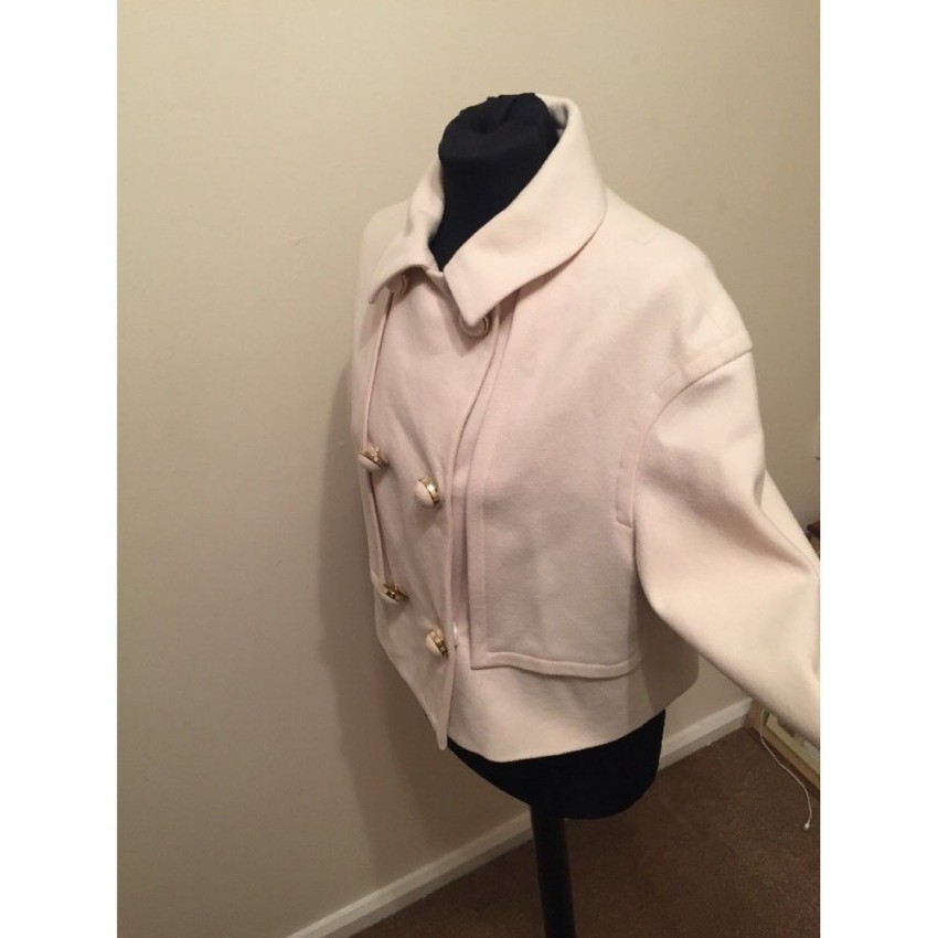 Preowned Temperley Ivory Cashmere Blend Cropped Jacket Size M Cream