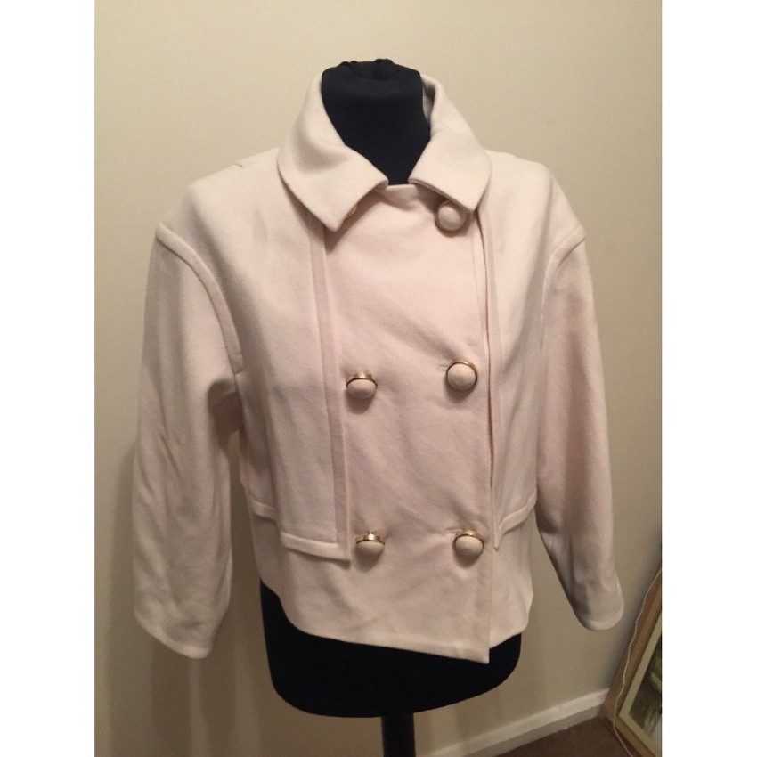 Preowned Temperley Ivory Cashmere Blend Cropped Jacket Size M Cream