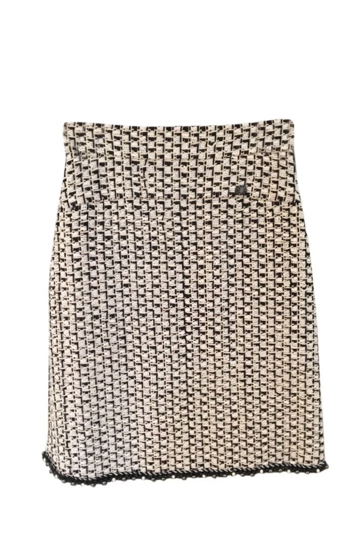 Preowned Chanel Black and White Tweed Midi Skirt Size S white/black mixed