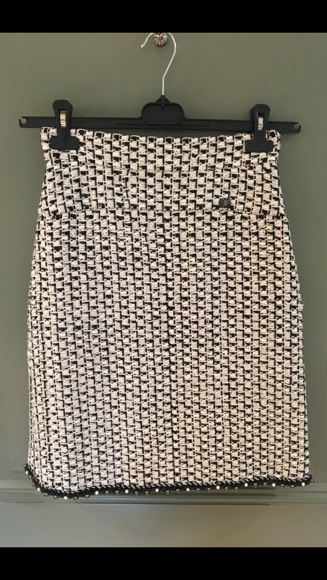 Preowned Chanel Black and White Tweed Midi Skirt Size S white/black mixed