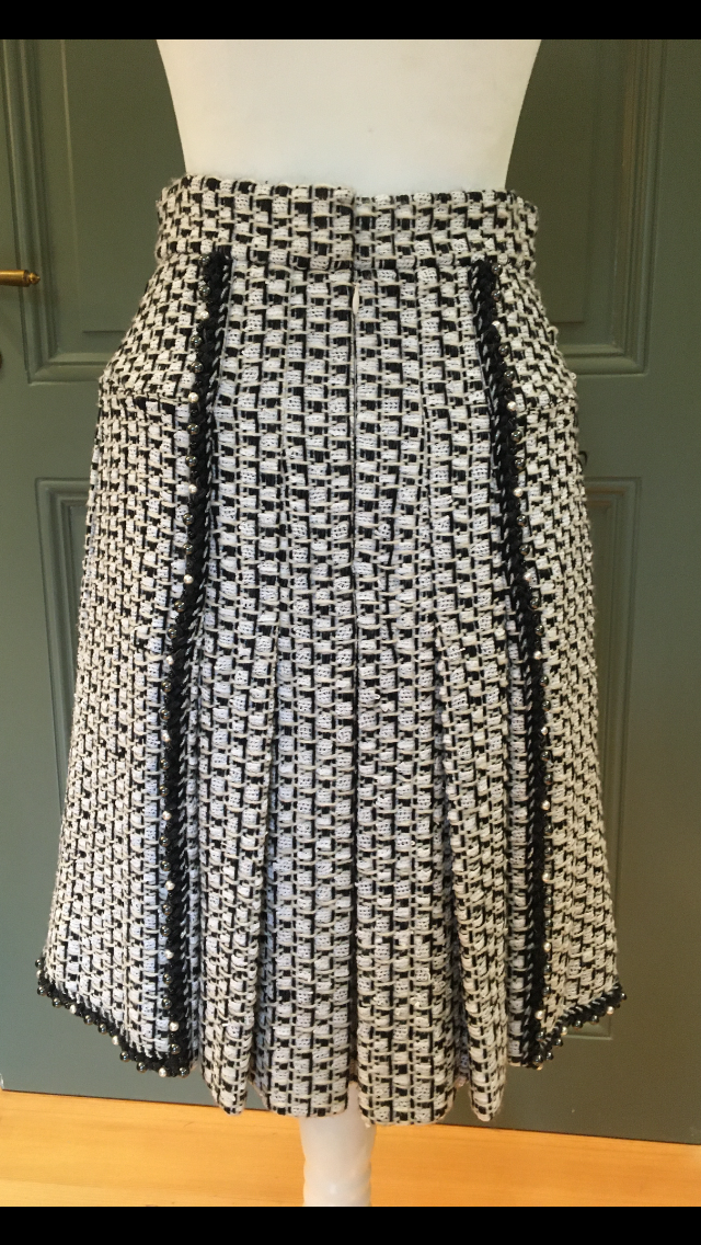 Preowned Chanel Black and White Tweed Midi Skirt Size S white/black mixed