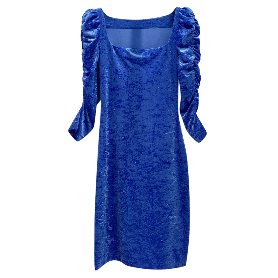 French Couture Electric Blue Panne Velvet Dress Size S