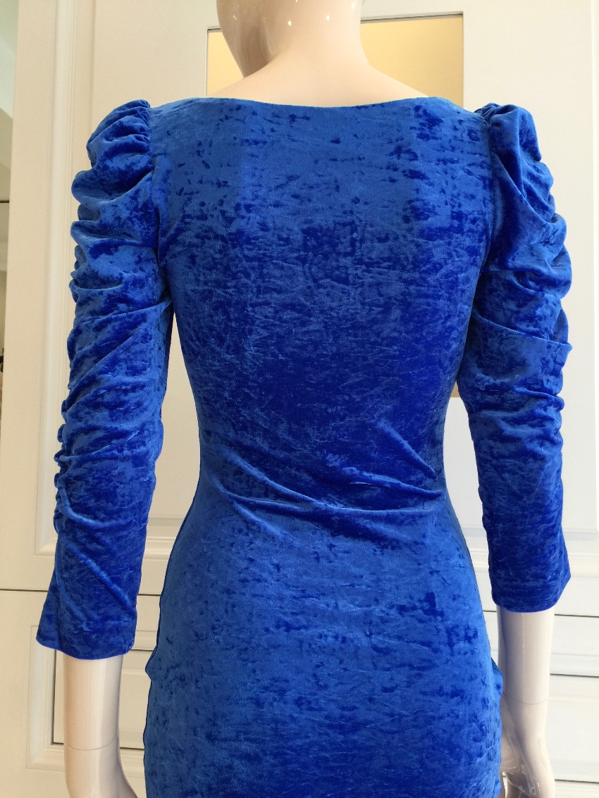 French Couture Electric Blue Panne Velvet Dress Size S