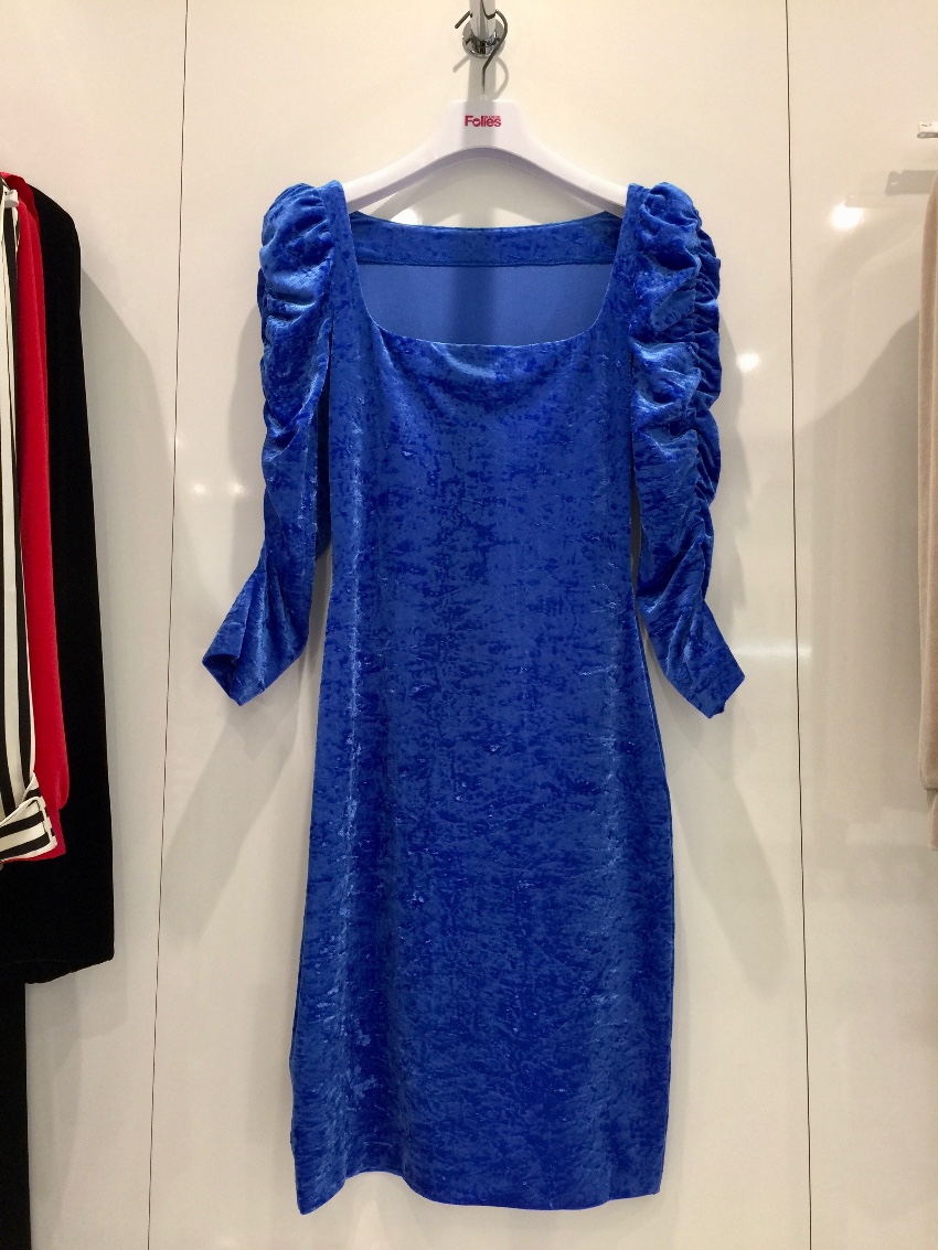 French Couture Electric Blue Panne Velvet Dress Size S