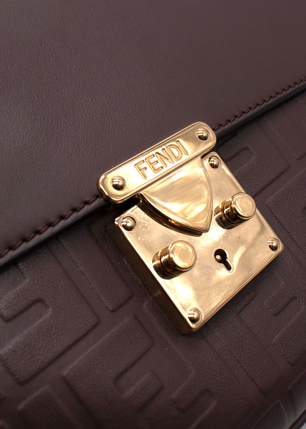 Men's Preowned Fendi Brown Leather Embossed FF Logo Top Handle Clutch