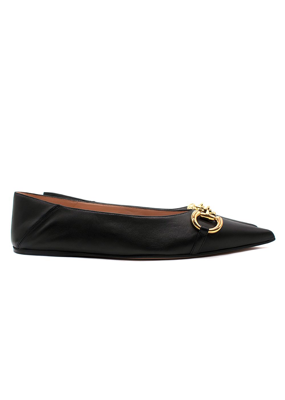 Gucci Black Leather Horsebit Pointed Ballet Flats Size 42