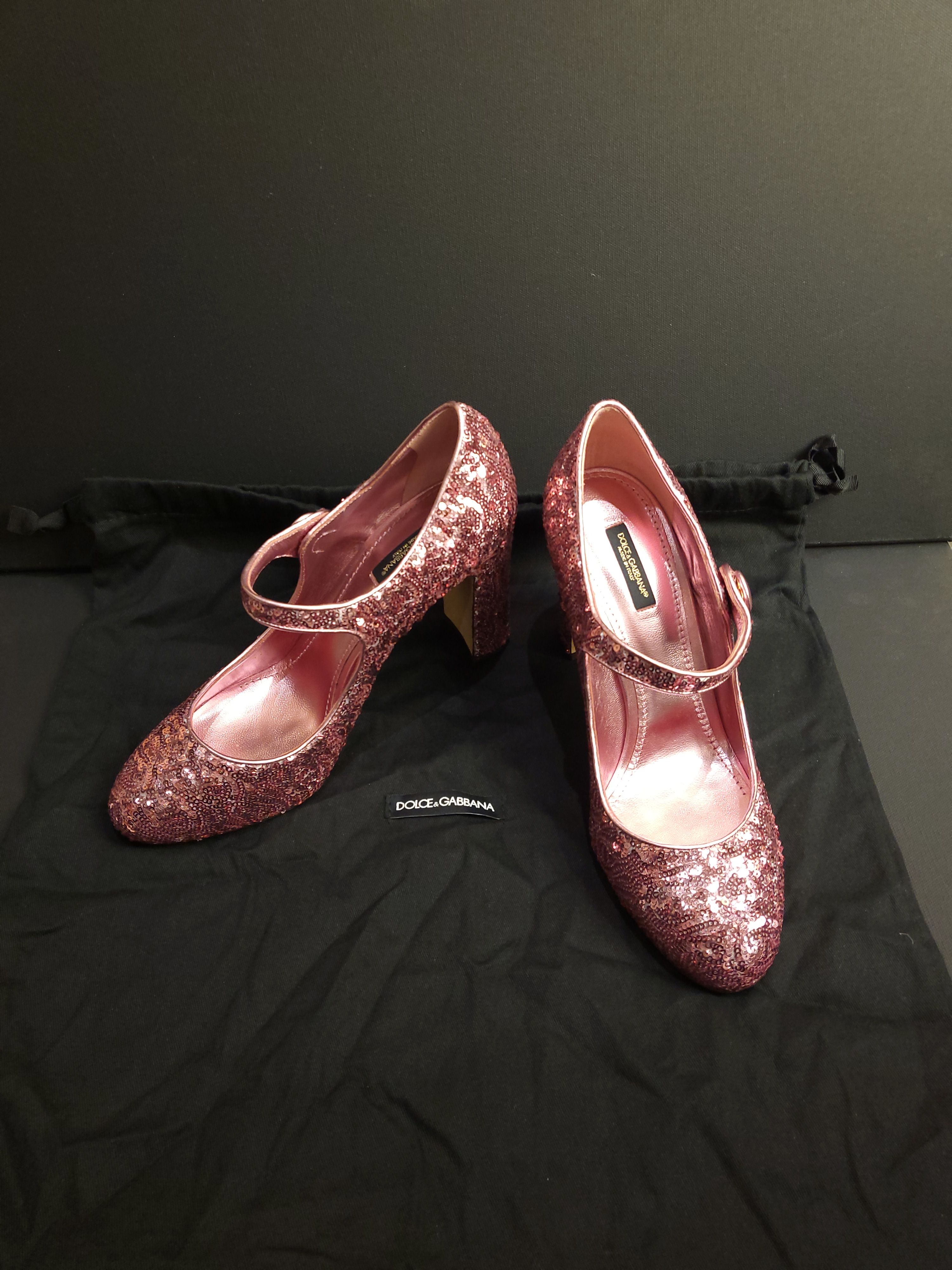 Dolce Pink Sequin Mary Janes Size 41