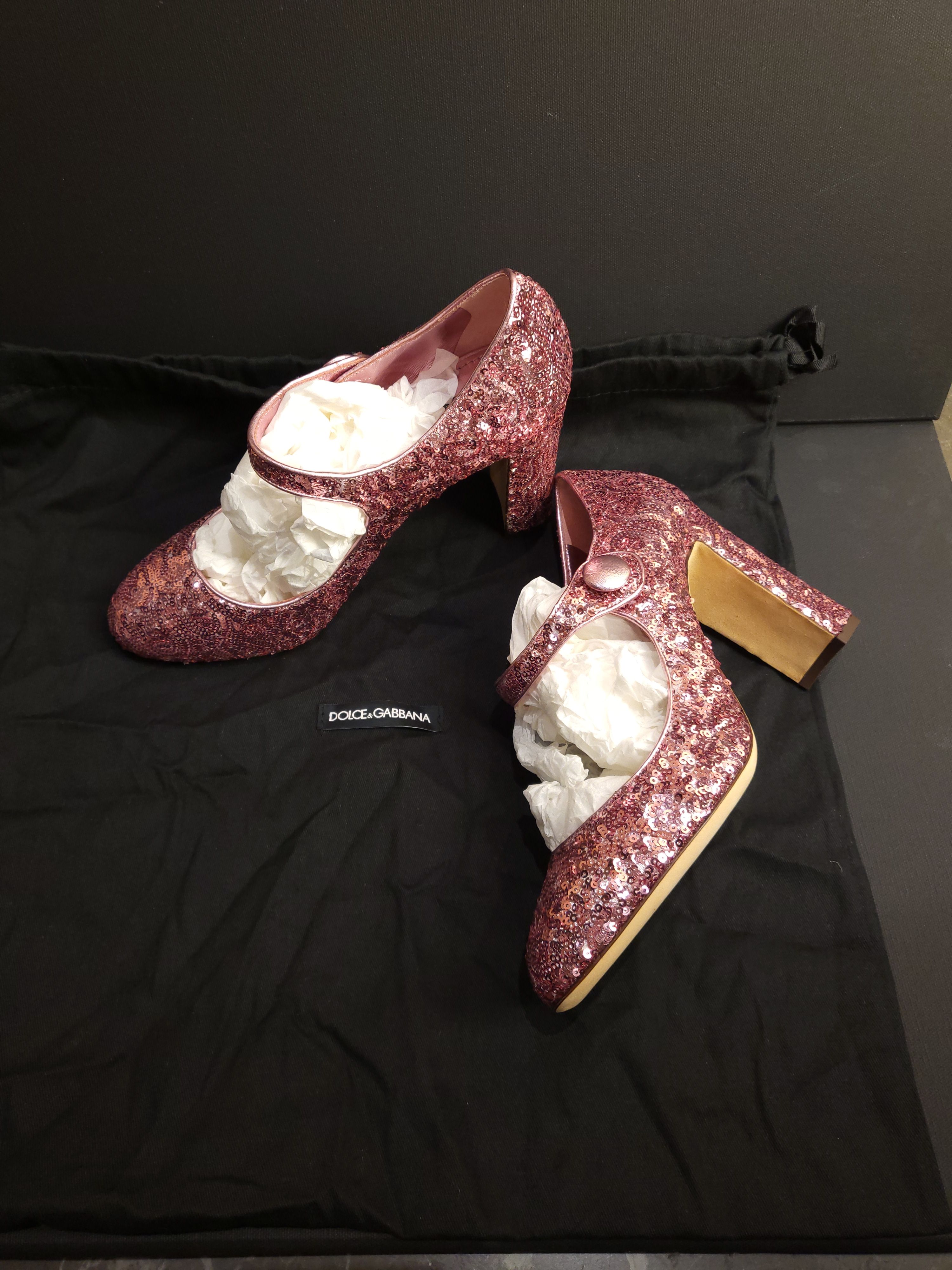 Dolce Pink Sequin Mary Janes Size 41