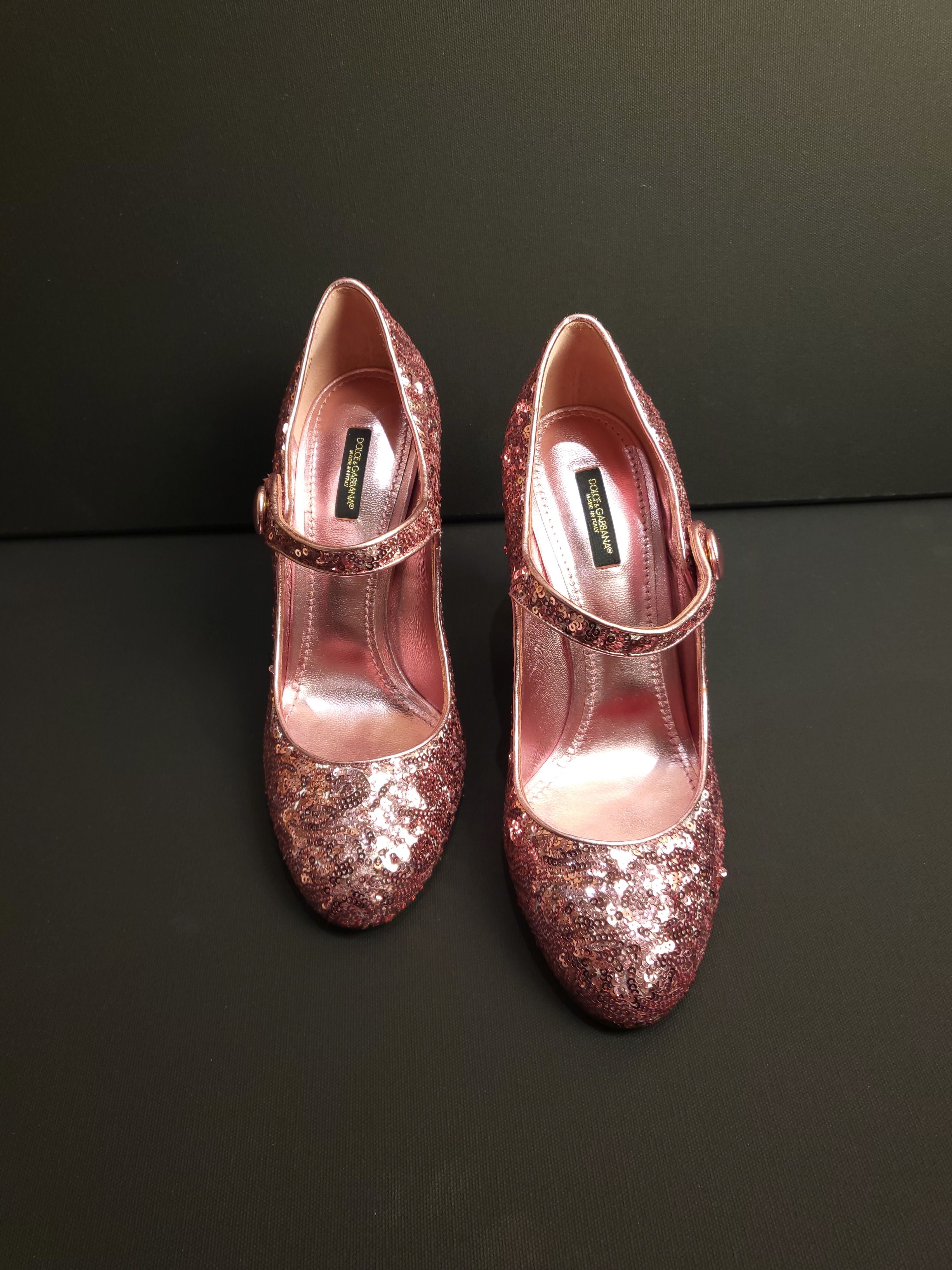 Dolce Pink Sequin Mary Janes Size 41