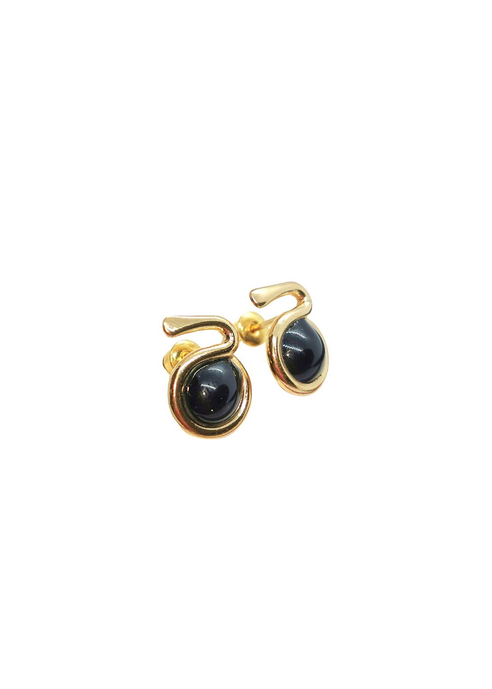 Preowned Vintage Gripoix Earrings Black  Gold metal