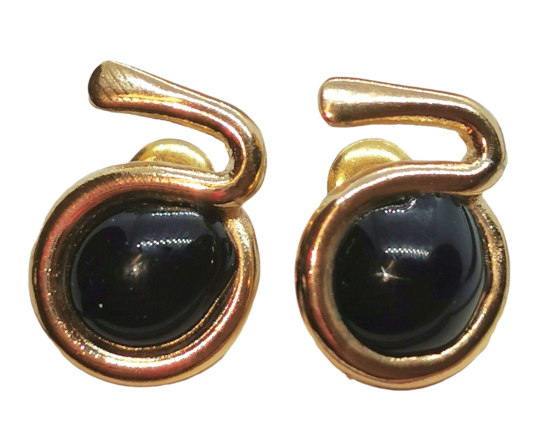 Preowned Vintage Gripoix Earrings Black  Gold metal