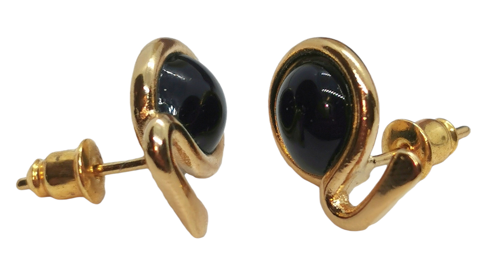 Preowned Vintage Gripoix Earrings Black  Gold metal