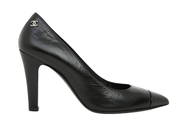 Preowned Chanel Black Calfskin Leather Heeled Pumps Size 395