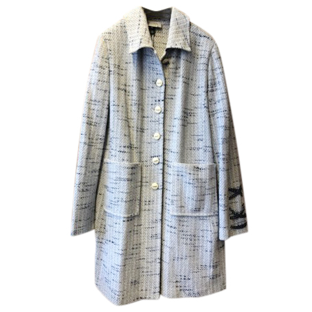 Preowned St John Tweed Wool Coat Size L Blue