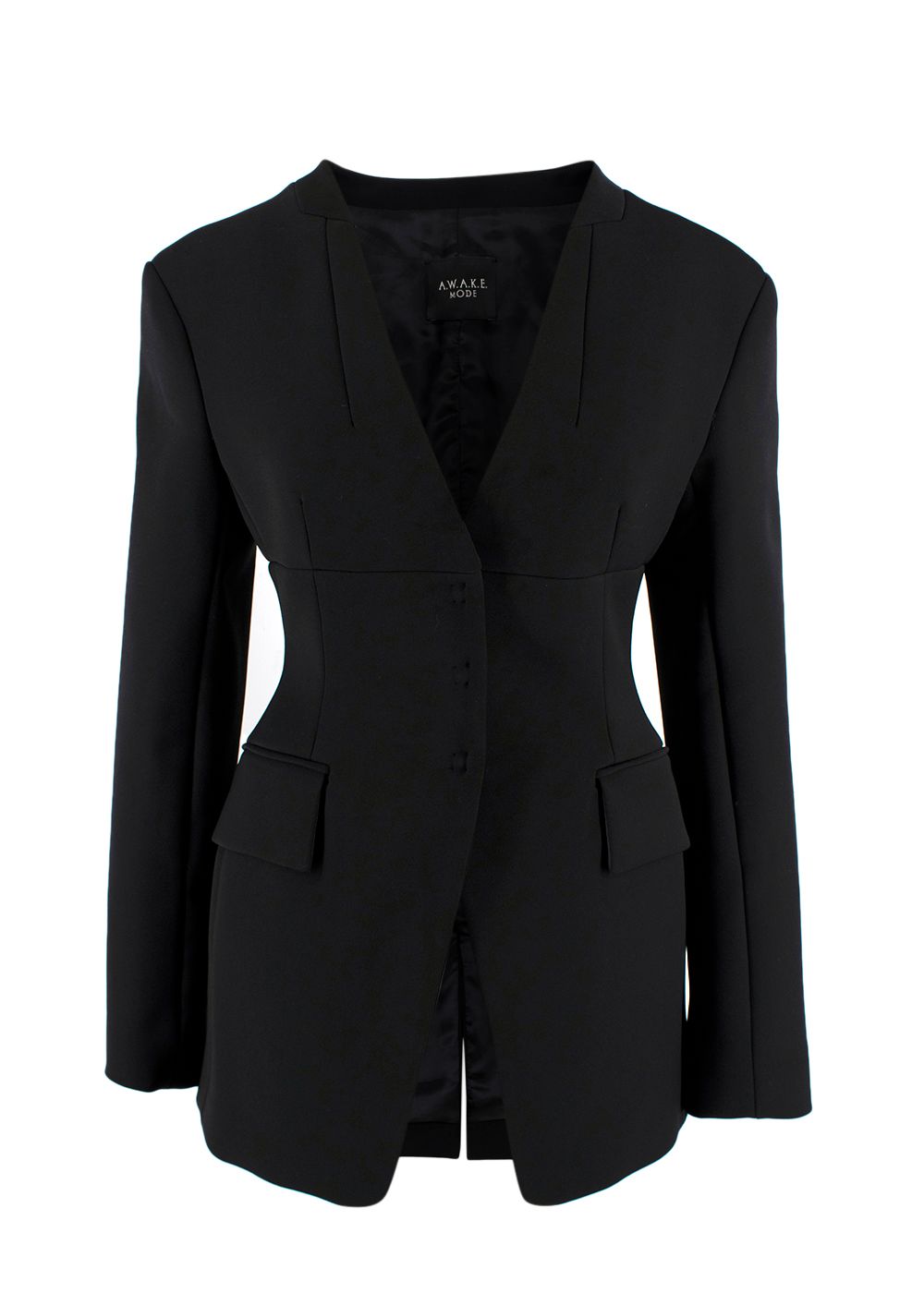 AWAKE Mode Black Crepe Collarless Blazer Size XXS polyester