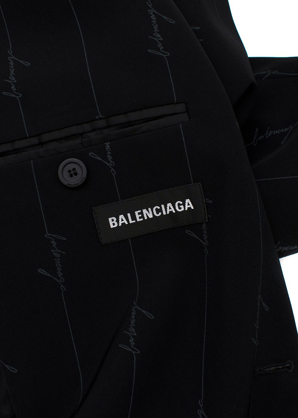 Men's Balenciaga Logo-Print Twill Suit Jacket Size XXL Black polyester