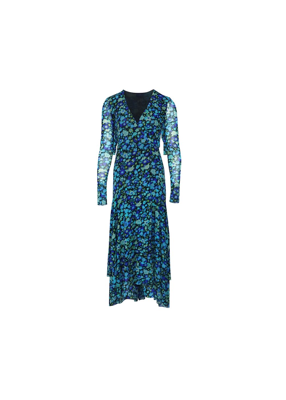 Ganni Blue floral print mesh wrap dress Size XS nylon/polyamide