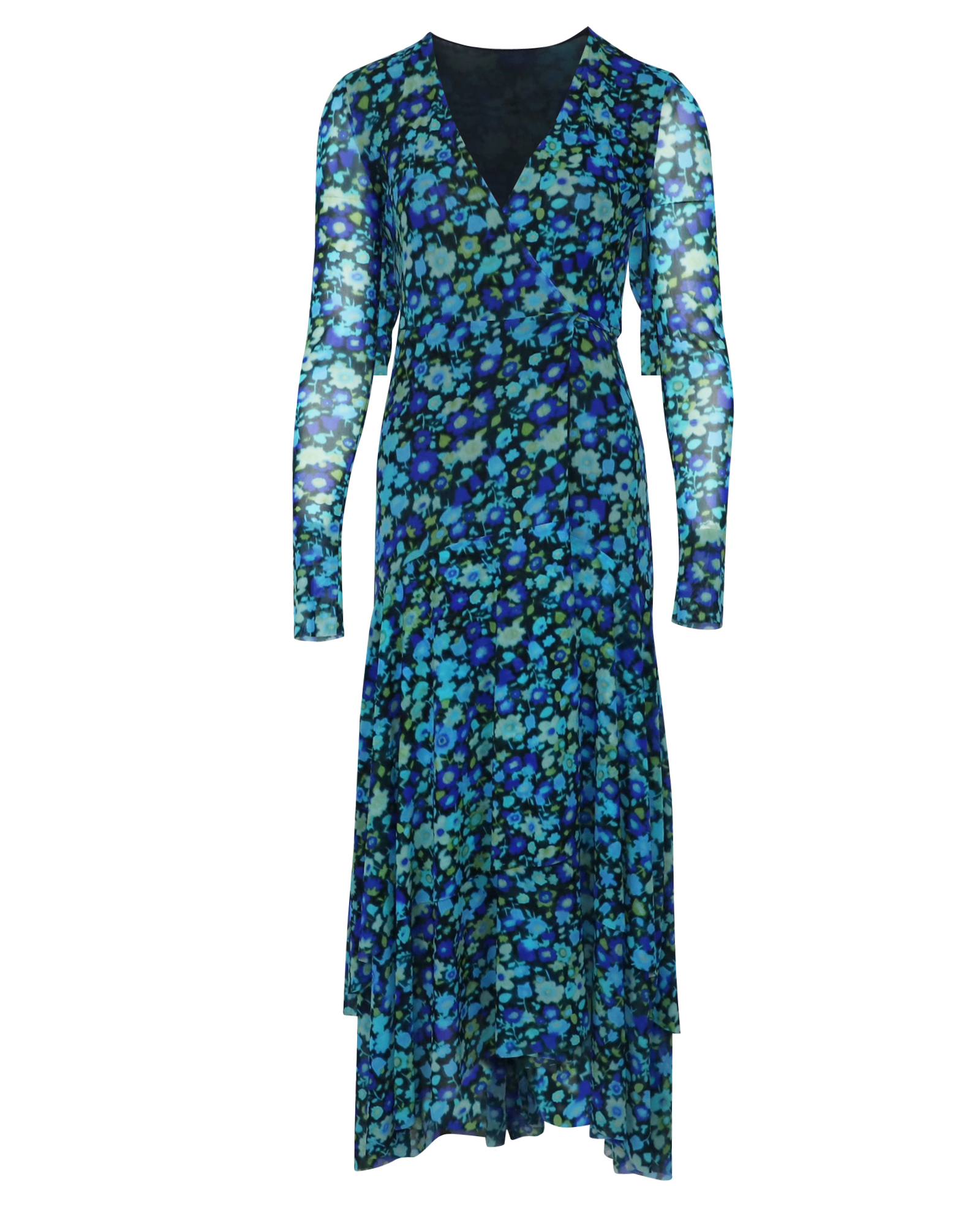 Ganni Blue floral print mesh wrap dress Size XS nylon/polyamide