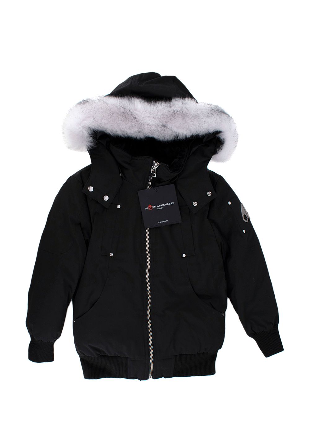 Moose Knuckles Black Kids Unisex Fur Bomber Jacket Size S