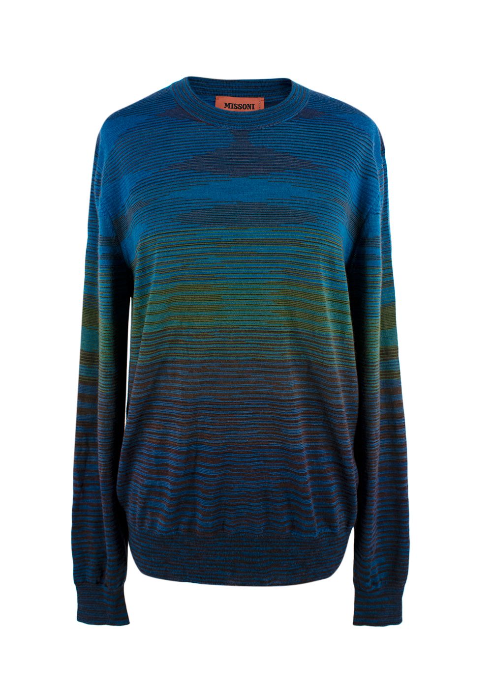 Men's Missoni Blue Ombre Striped Crew Neck Jumper Size M blue green purple wool