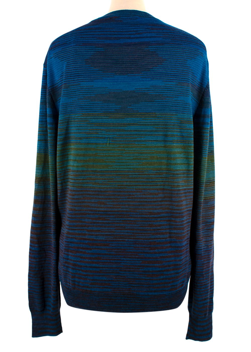 Men's Missoni Blue Ombre Striped Crew Neck Jumper Size M blue green purple wool