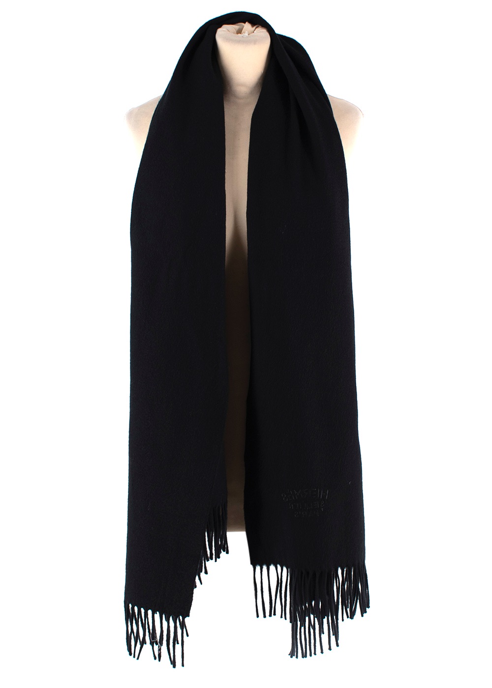 Preowned Hermes Black Cashmere Tassel Scarf