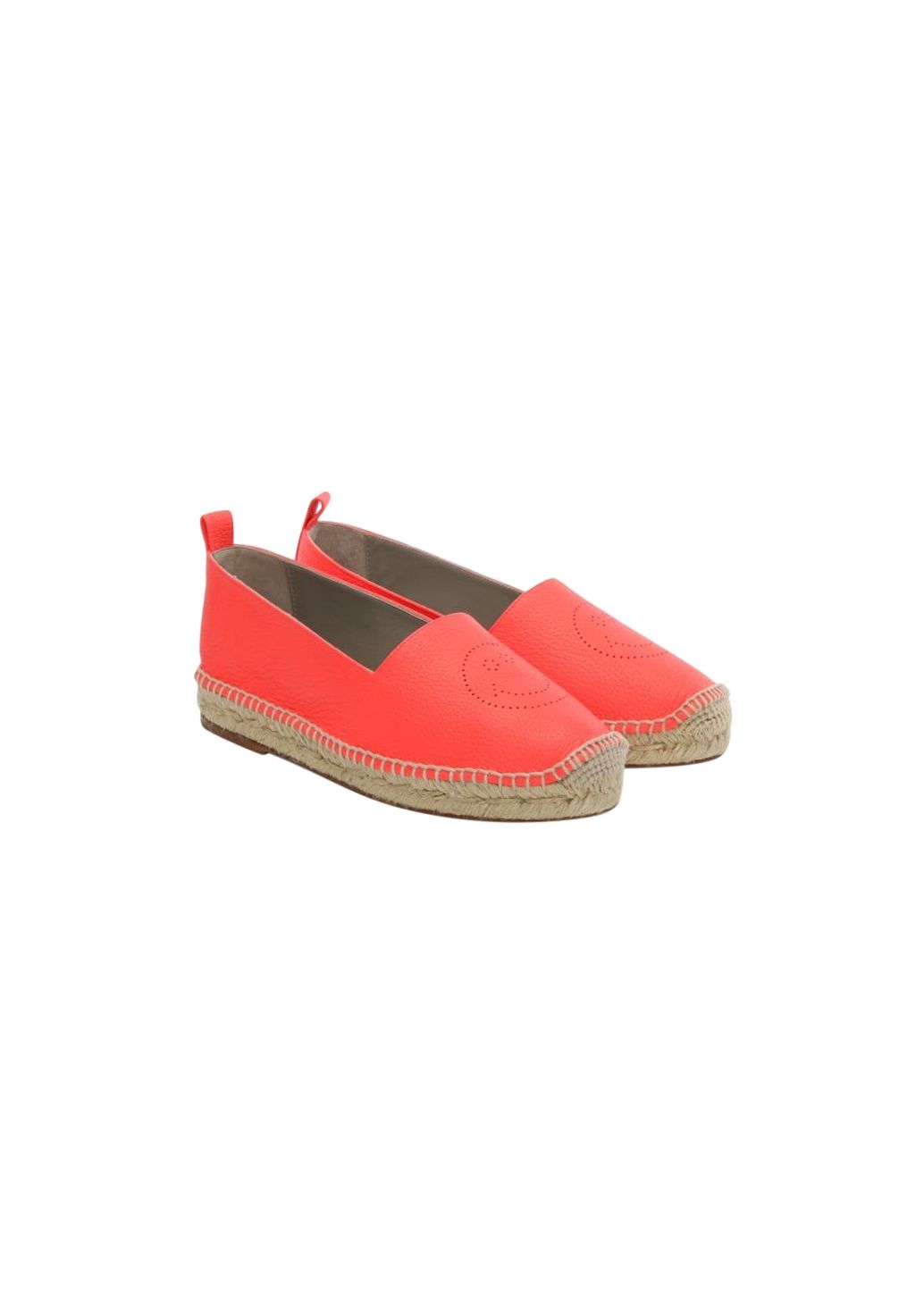 Anya Hindmarch Smiley Neon Coral Leather Espadrille Size 38