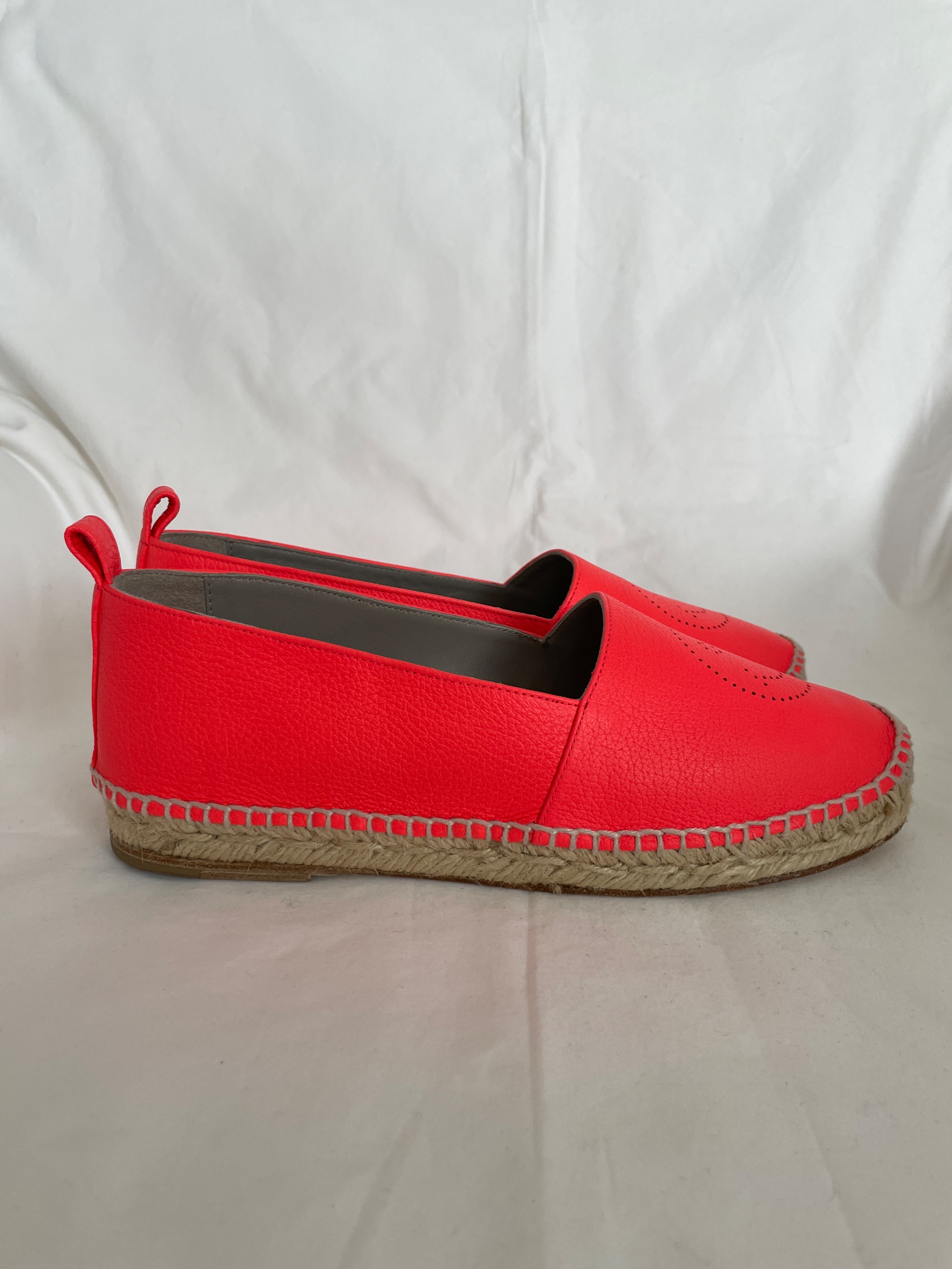 Anya Hindmarch Smiley Neon Coral Leather Espadrille Size 38