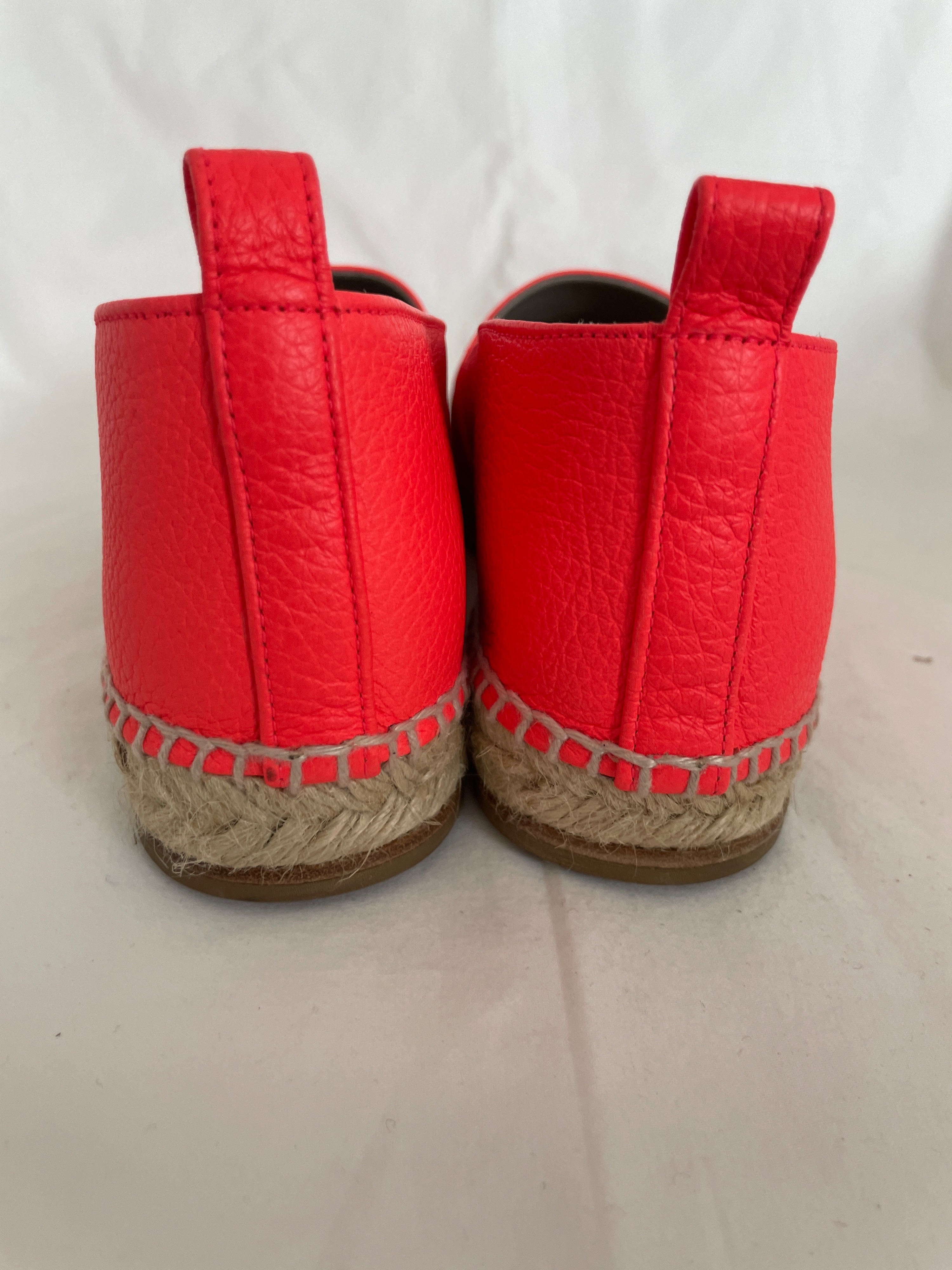 Anya Hindmarch Smiley Neon Coral Leather Espadrille Size 38