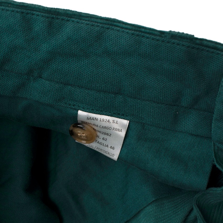 Men's Preowned MAN 1924 Emerald Green Cotton Corduroy Cargo Shorts Size 30