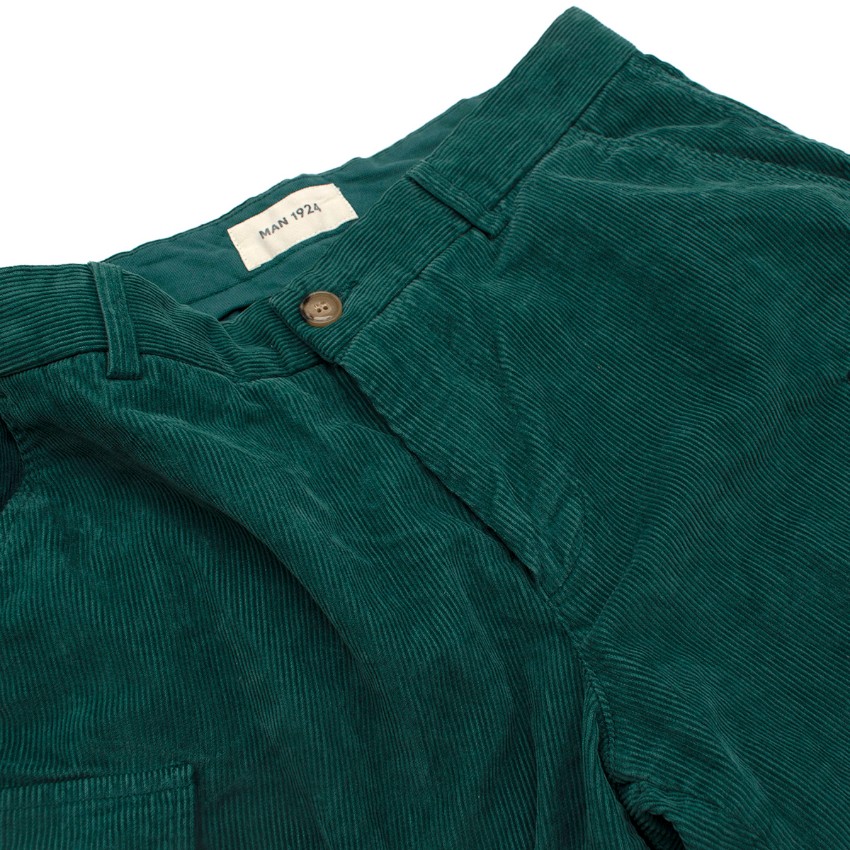 Men's Preowned MAN 1924 Emerald Green Cotton Corduroy Cargo Shorts Size 30