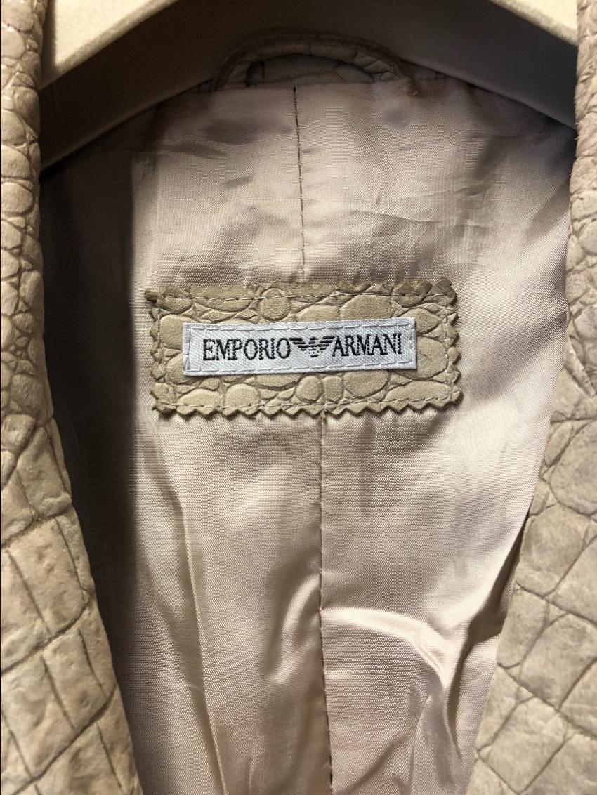 Preowned Emporio Armani Suede Croc Embossed Jacket Size XL Beige/Nude