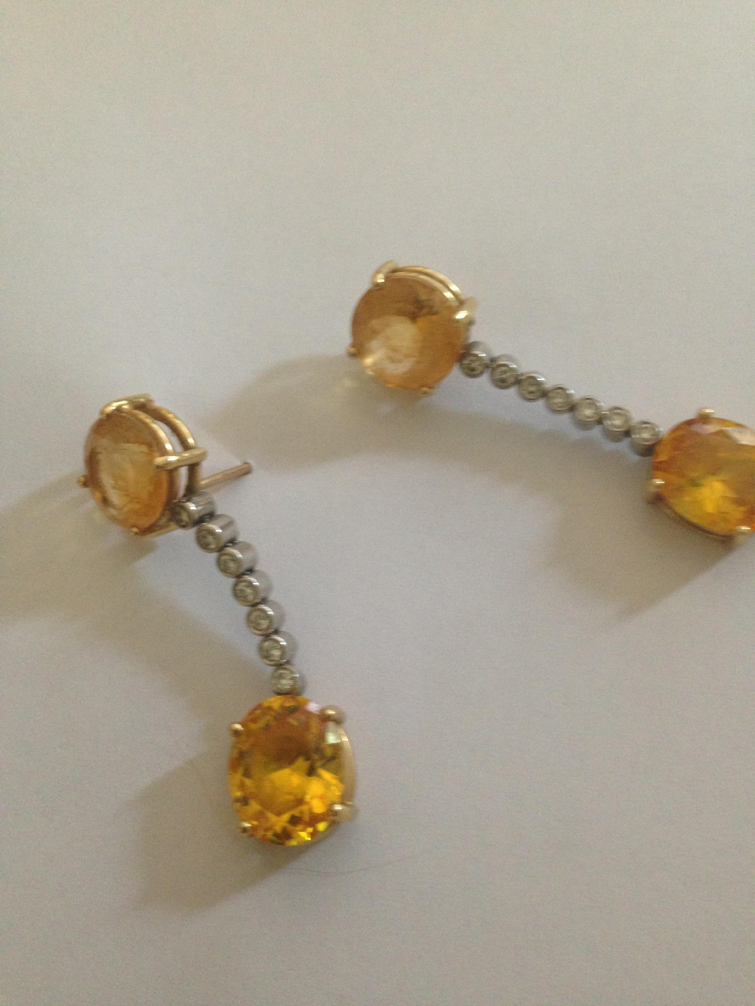 Preowned Ian Blower yellow topaz and diamond drop earrings Gold gold topaz/diamonds