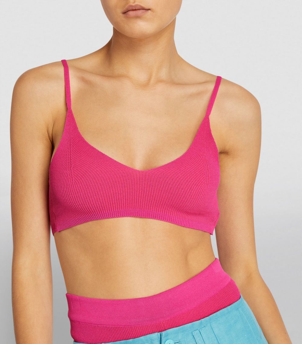 Jacquemus Pink Ribbed Valensole Bralette Top Size S viscose