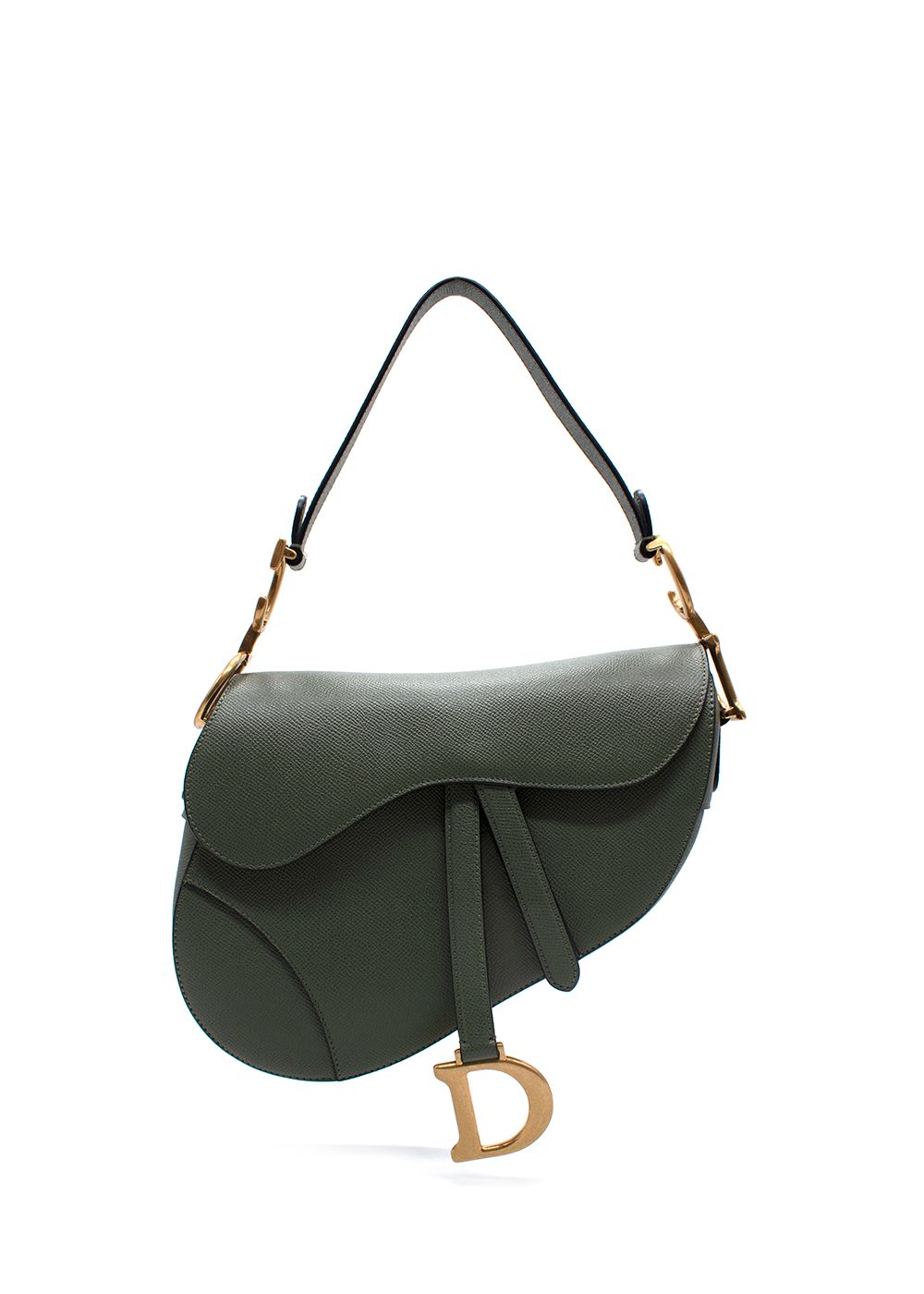 Dior Cedar Green Large Grained Saddle Bag grained calfskin leather